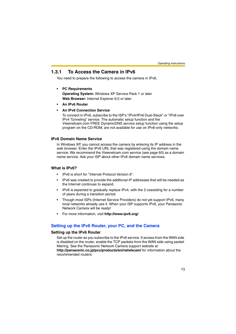 1 to access the camera in ipv6 | Panasonic BB-HCM403A User Manual | Page 13 / 184