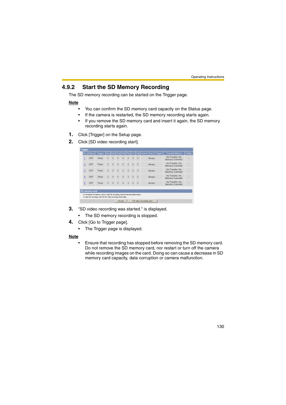 2 start the sd memory recording | Panasonic BB-HCM403A User Manual | Page 130 / 184
