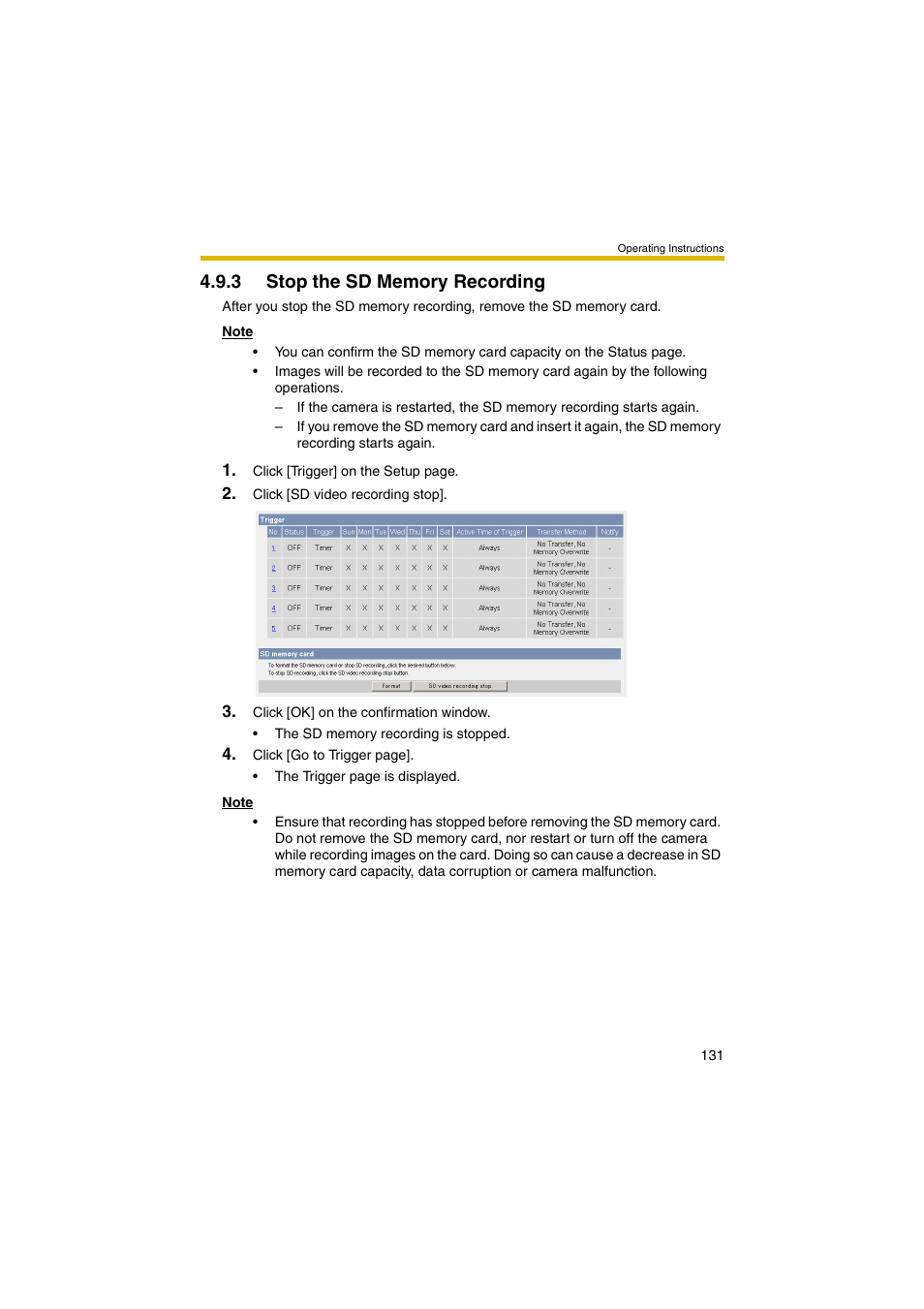 3 stop the sd memory recording | Panasonic BB-HCM403A User Manual | Page 131 / 184
