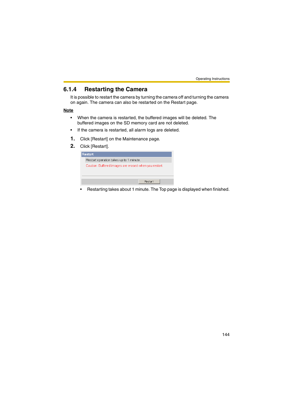 4 restarting the camera | Panasonic BB-HCM403A User Manual | Page 144 / 184