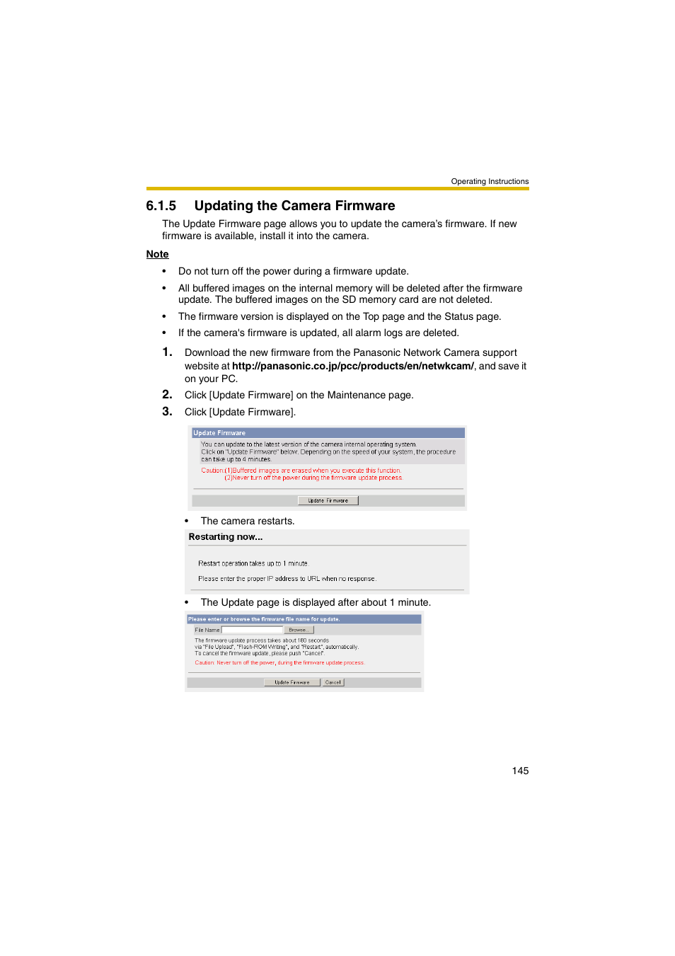 5 updating the camera firmware | Panasonic BB-HCM403A User Manual | Page 145 / 184