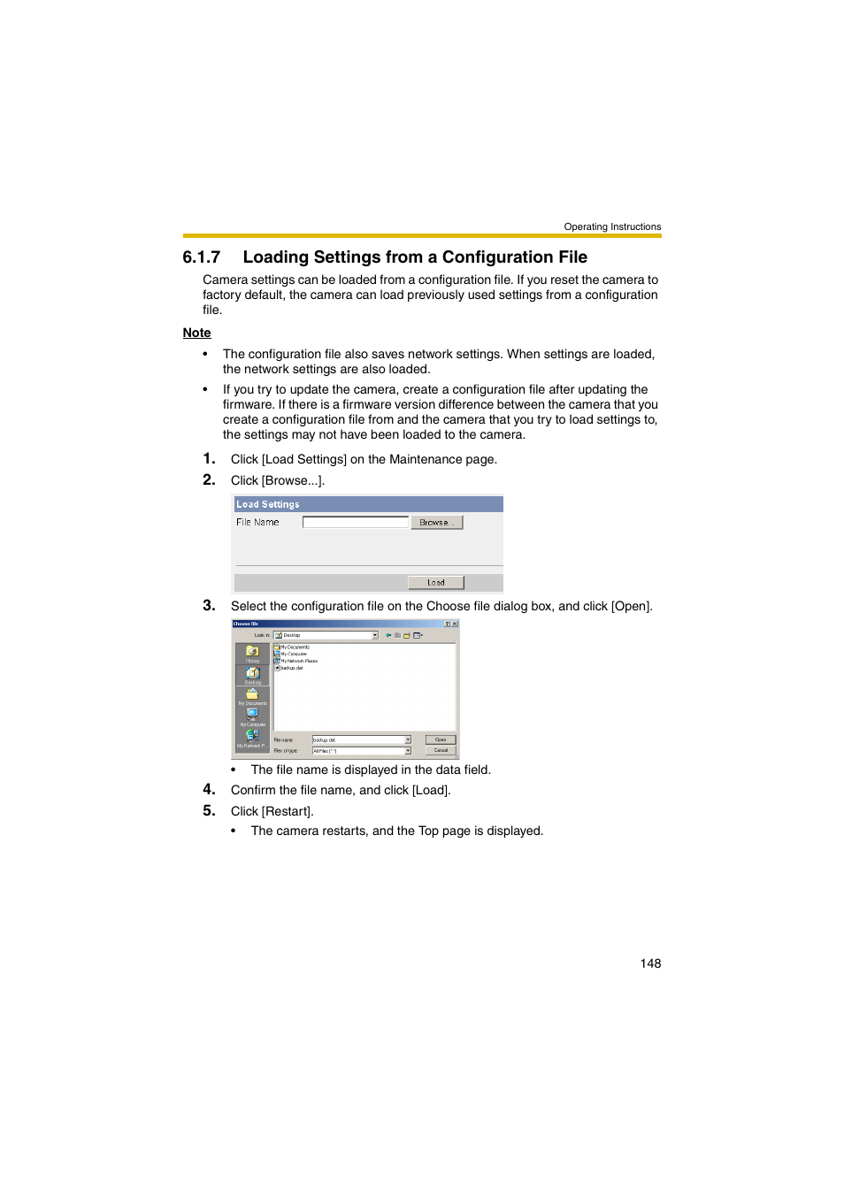 7 loading settings from a configuration file | Panasonic BB-HCM403A User Manual | Page 148 / 184