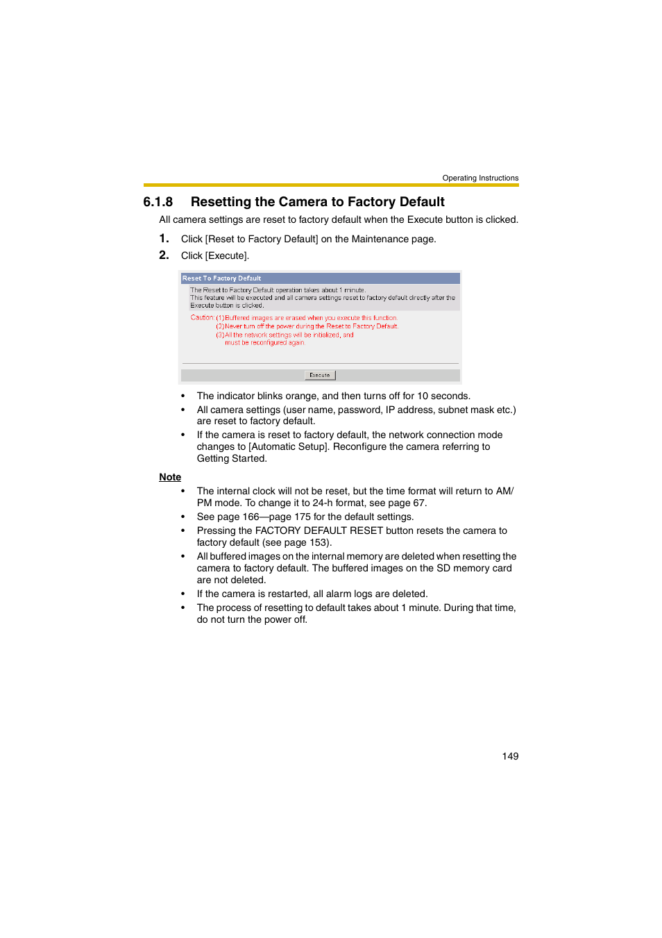 8 resetting the camera to factory default | Panasonic BB-HCM403A User Manual | Page 149 / 184