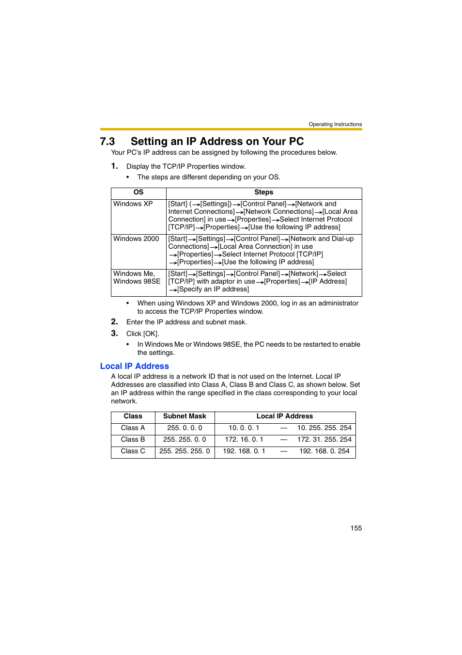 3 setting an ip address on your pc, E 155) | Panasonic BB-HCM403A User Manual | Page 155 / 184