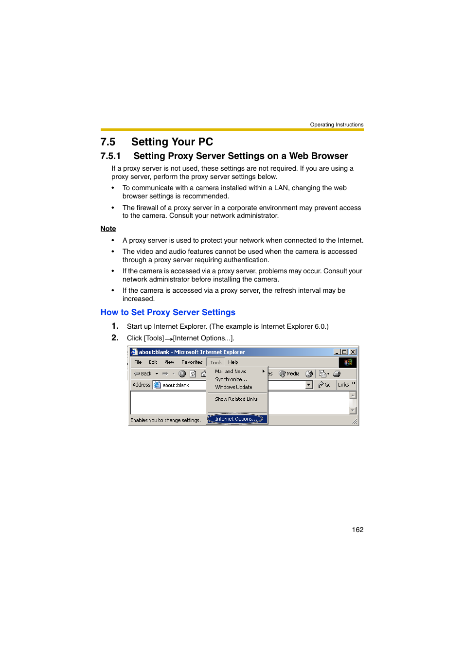 5 setting your pc, 1 setting proxy server settings on a web browser | Panasonic BB-HCM403A User Manual | Page 162 / 184