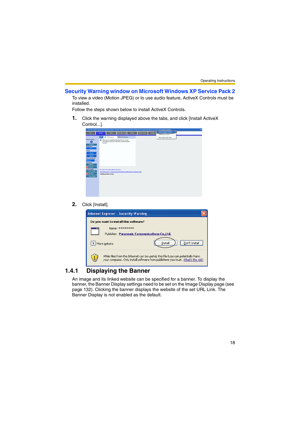 1 displaying the banner | Panasonic BB-HCM403A User Manual | Page 18 / 184