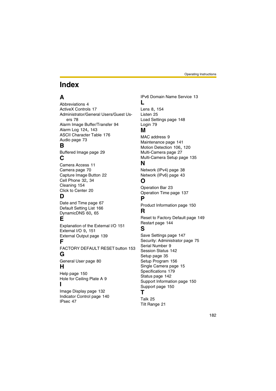 Index | Panasonic BB-HCM403A User Manual | Page 182 / 184