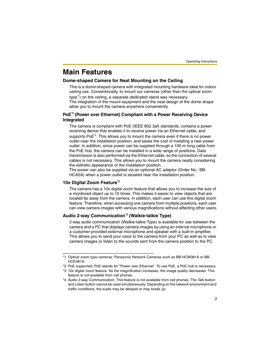 Main features | Panasonic BB-HCM403A User Manual | Page 2 / 184