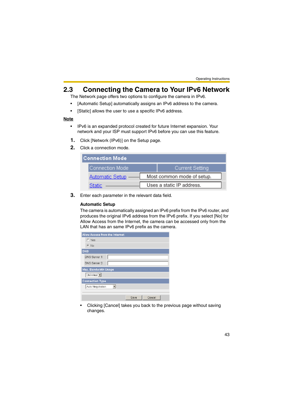 3 connecting the camera to your ipv6 network, E 43 | Panasonic BB-HCM403A User Manual | Page 43 / 184