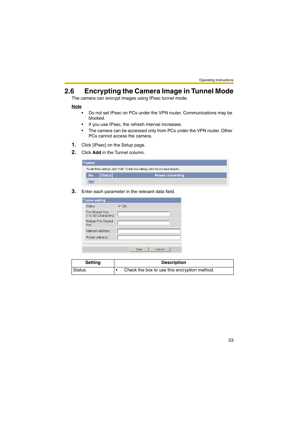 6 encrypting the camera image in tunnel mode | Panasonic BB-HCM403A User Manual | Page 53 / 184