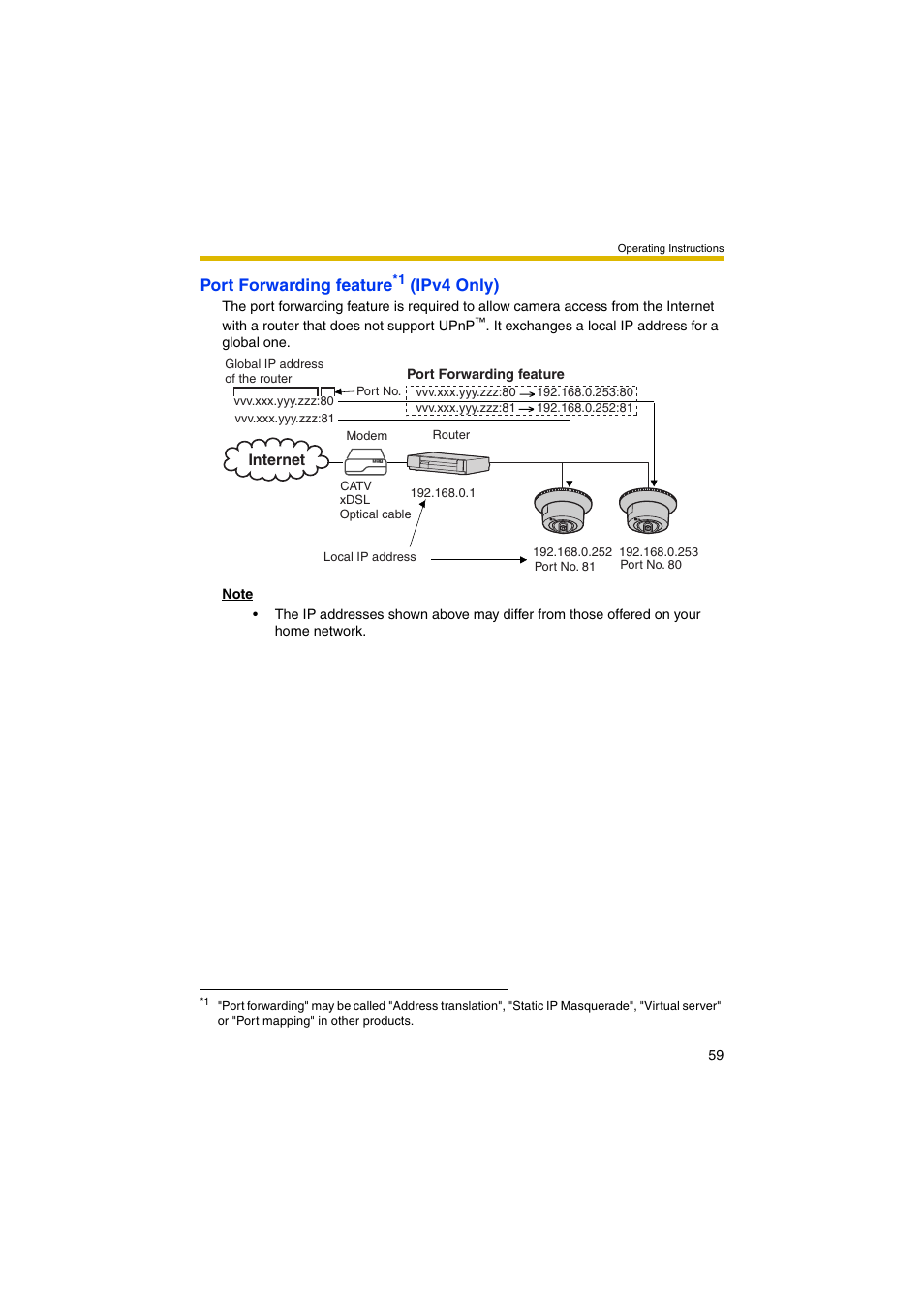 Port forwarding feature, Ipv4 only) | Panasonic BB-HCM403A User Manual | Page 59 / 184