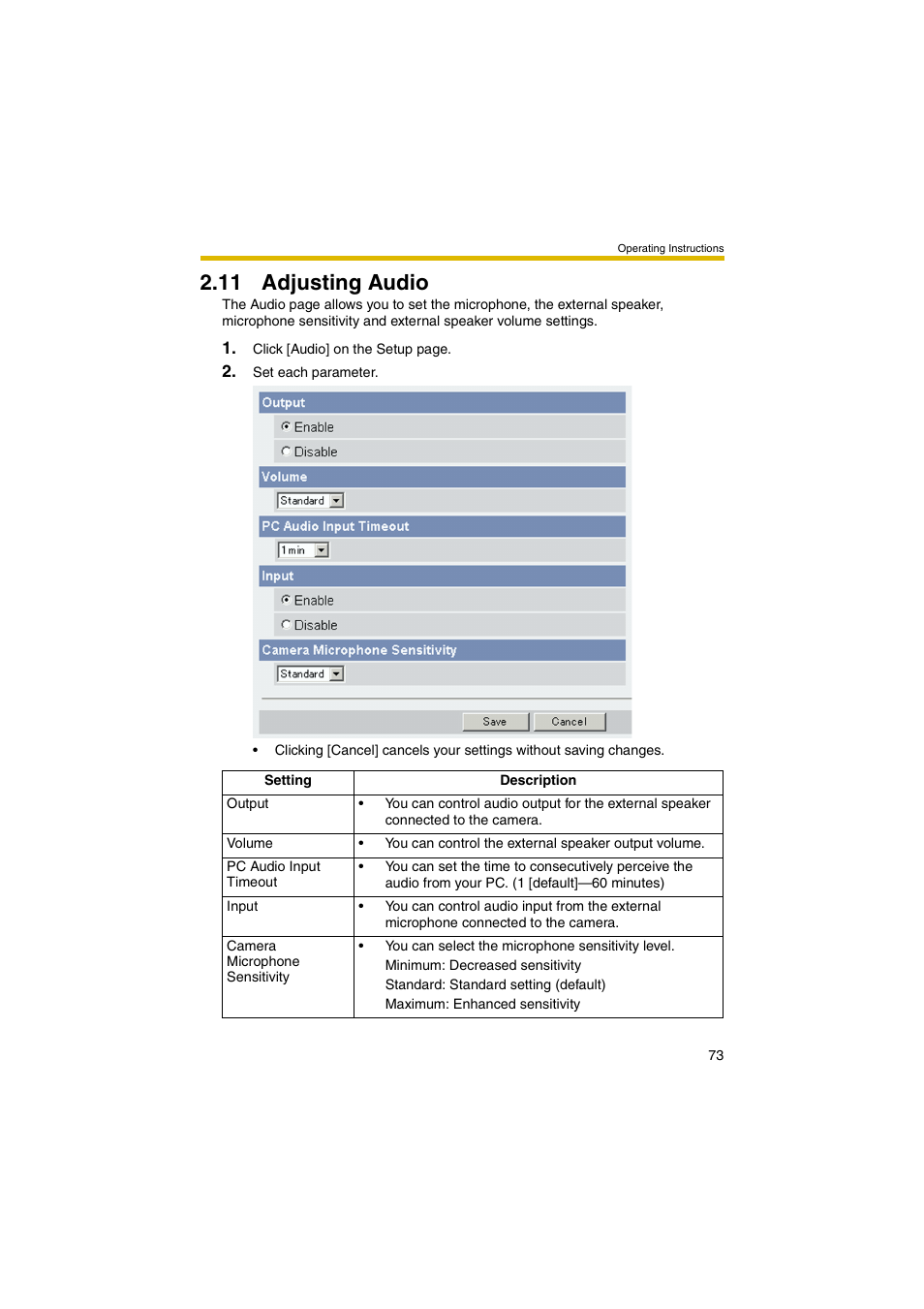 11 adjusting audio, E 73, Ge 73) | Panasonic BB-HCM403A User Manual | Page 73 / 184