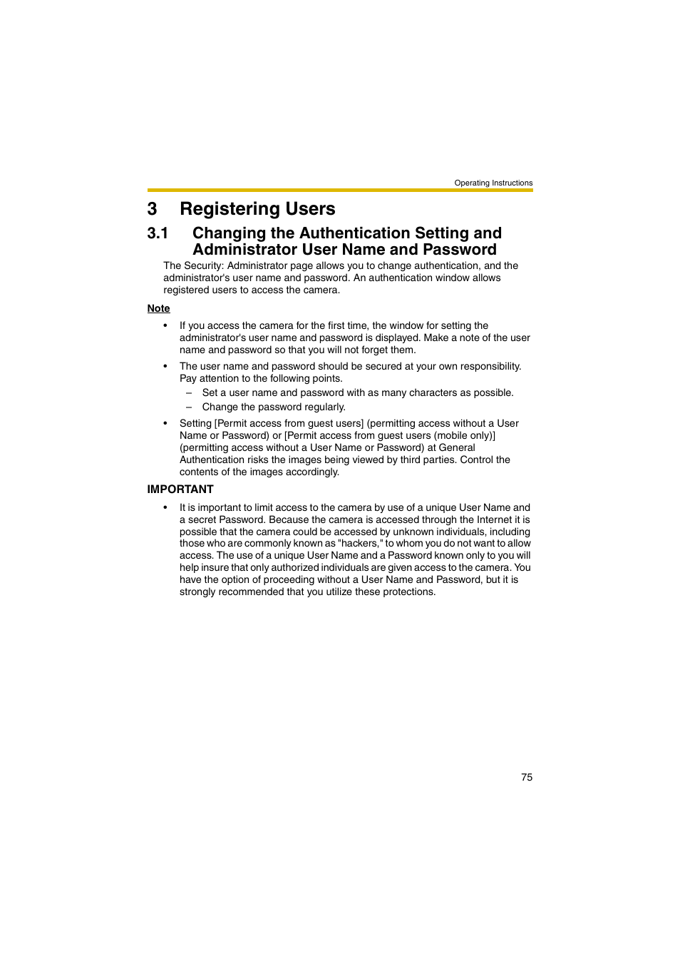 3 registering users, Ge 75), 3registering users | Panasonic BB-HCM403A User Manual | Page 75 / 184