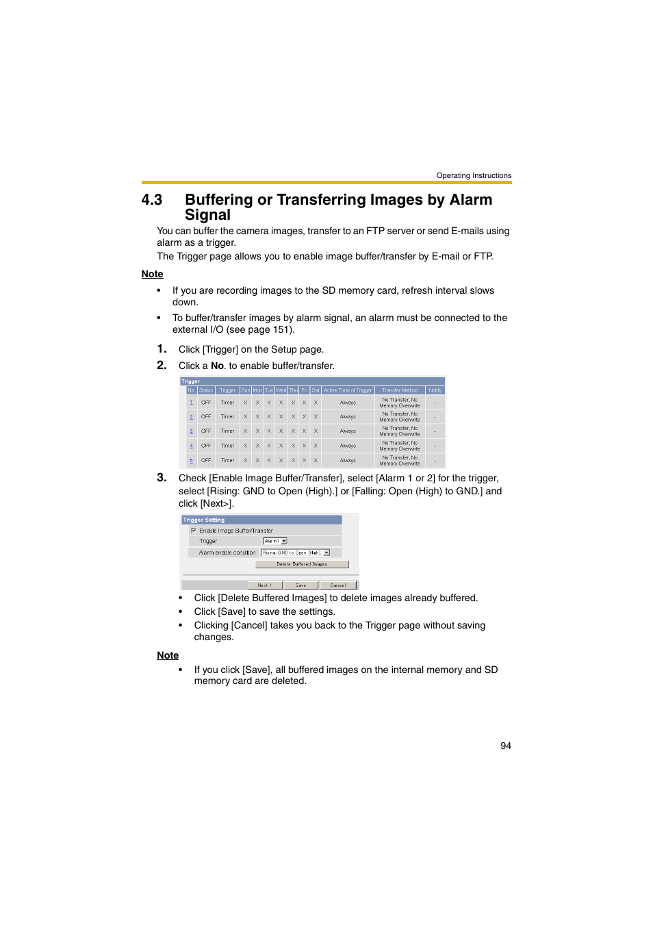 3 buffering or transferring images by alarm signal, 94, or, Ge 94 | Panasonic BB-HCM403A User Manual | Page 94 / 184
