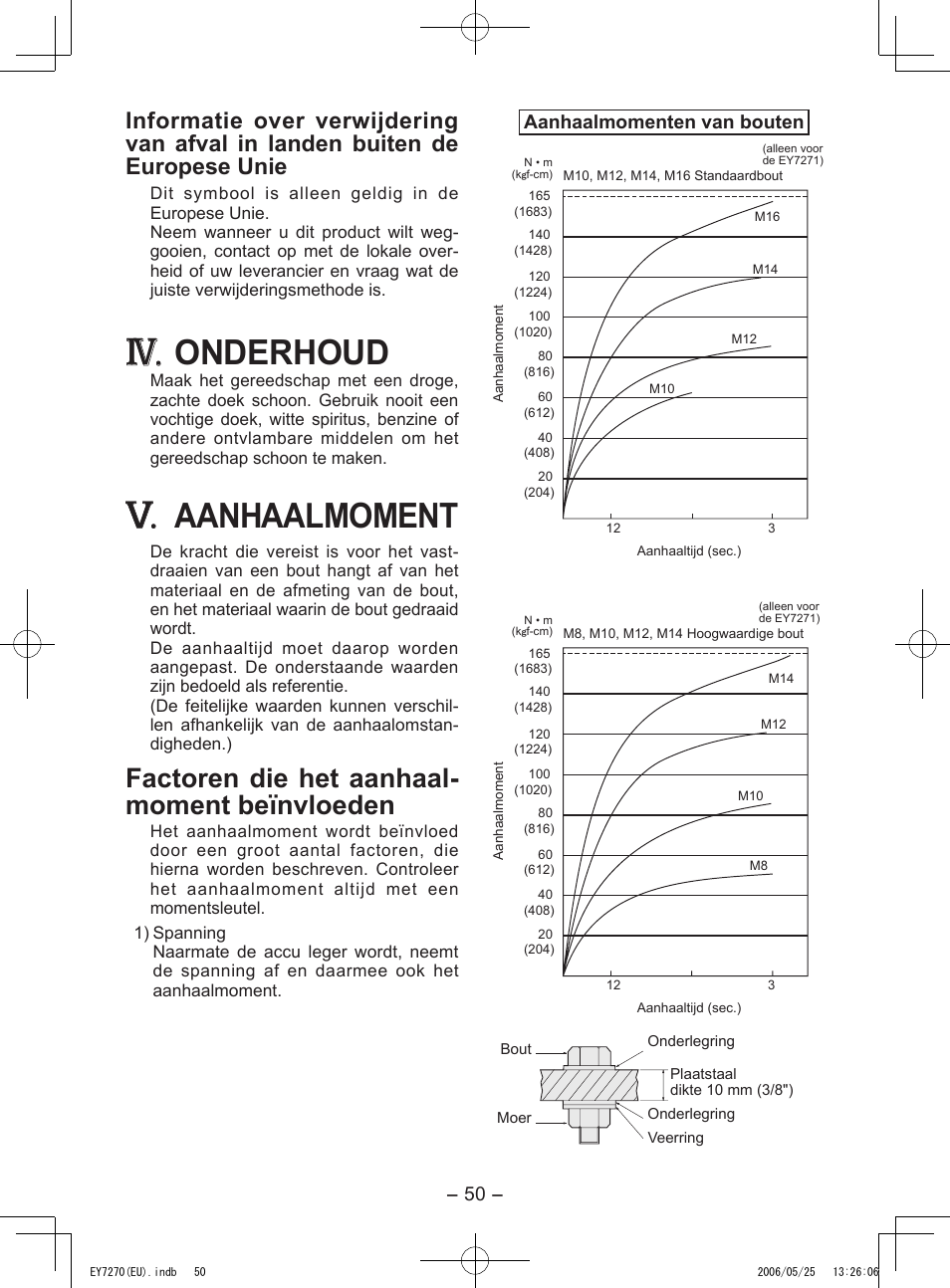 Onderhoud, Aanhaalmoment, Factoren die het aanhaal- moment beïnvloeden | Panasonic EY7270 User Manual | Page 50 / 120