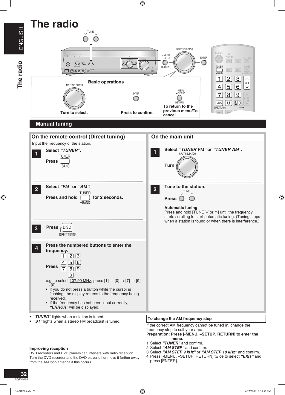 The radio, English, On the main unit | Basic operations, Disc | Panasonic SA-XR58 User Manual | Page 32 / 40