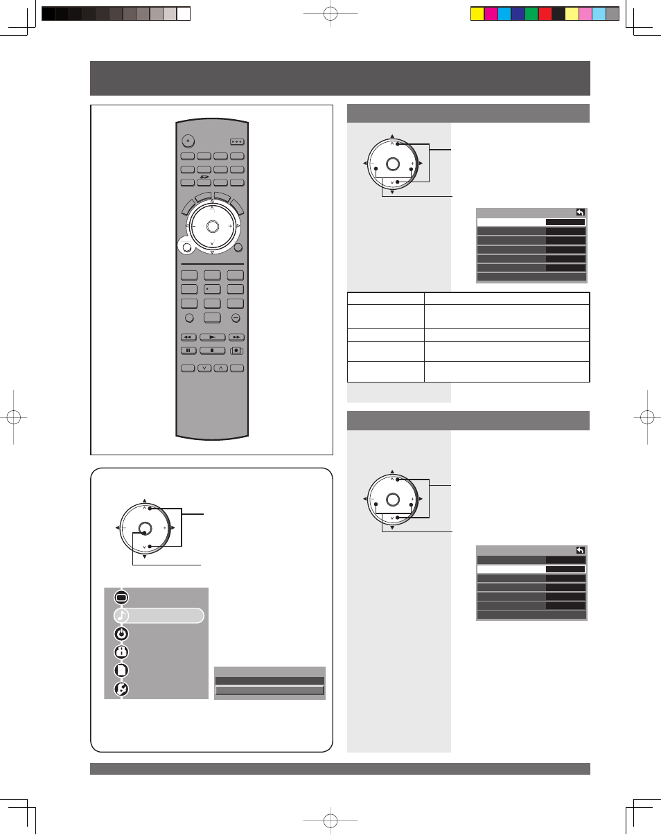 Audio adjustments, Audio ad just ments, Normal / bass / treble / balance | Audio mode, Pc input menu) | Panasonic PT 61LCX65 User Manual | Page 42 / 80
