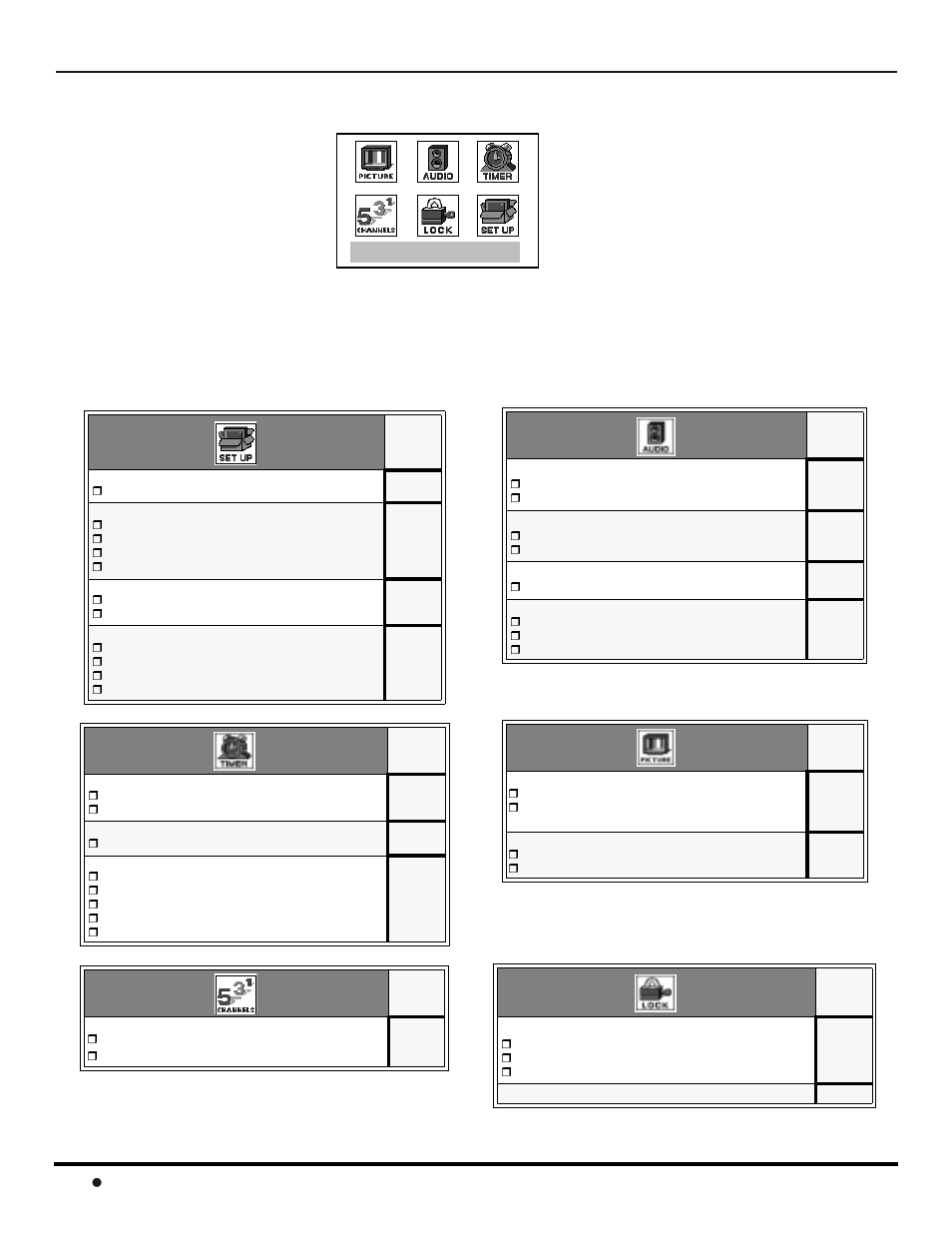 Main menu icons, Icon menus, Exit | Panasonic CT-F3442L User Manual | Page 22 / 80