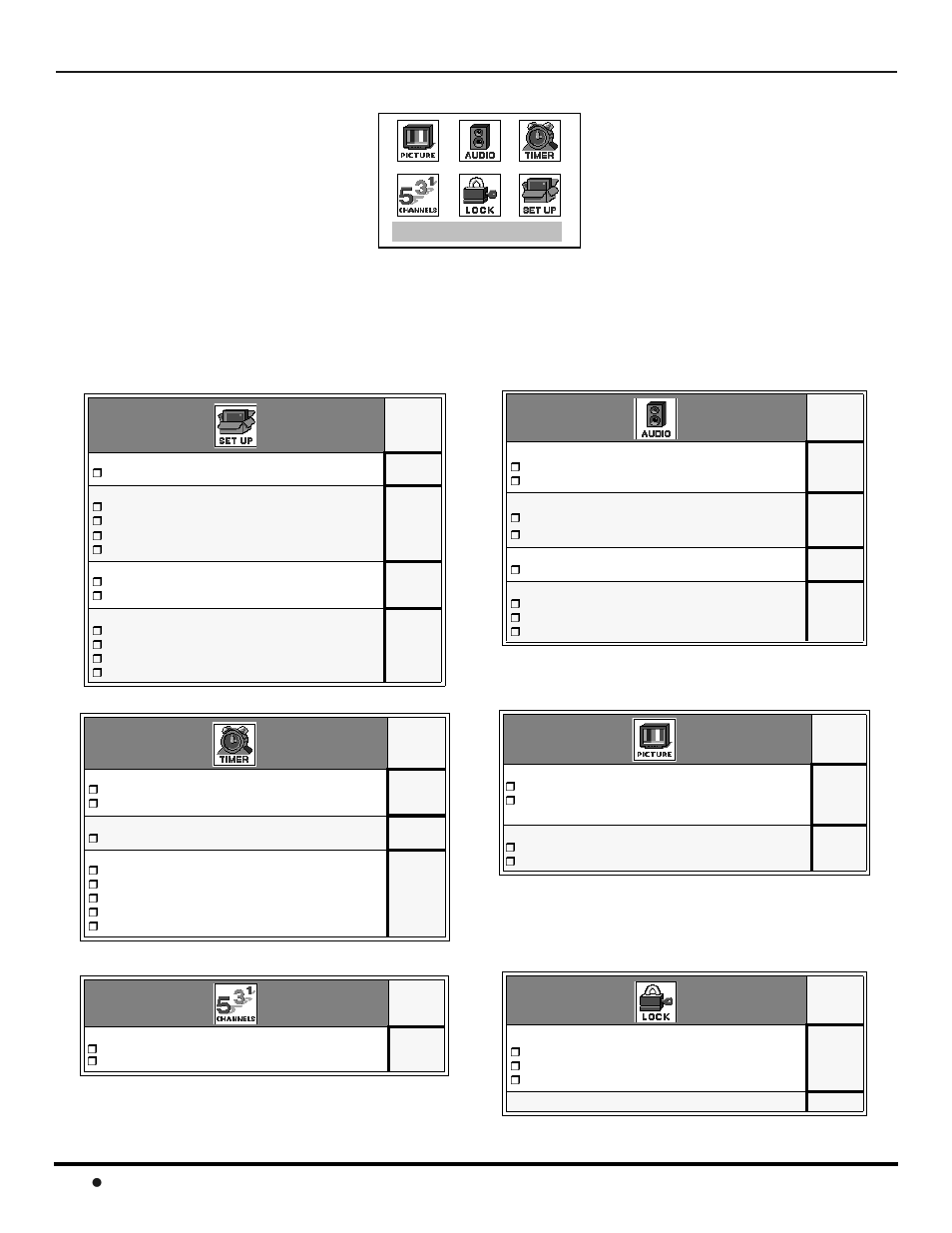 Menu de iconos principal, Menus de iconos, Menú de iconos | Menú de íconos principal, Exit | Panasonic CT-F3442L User Manual | Page 62 / 80