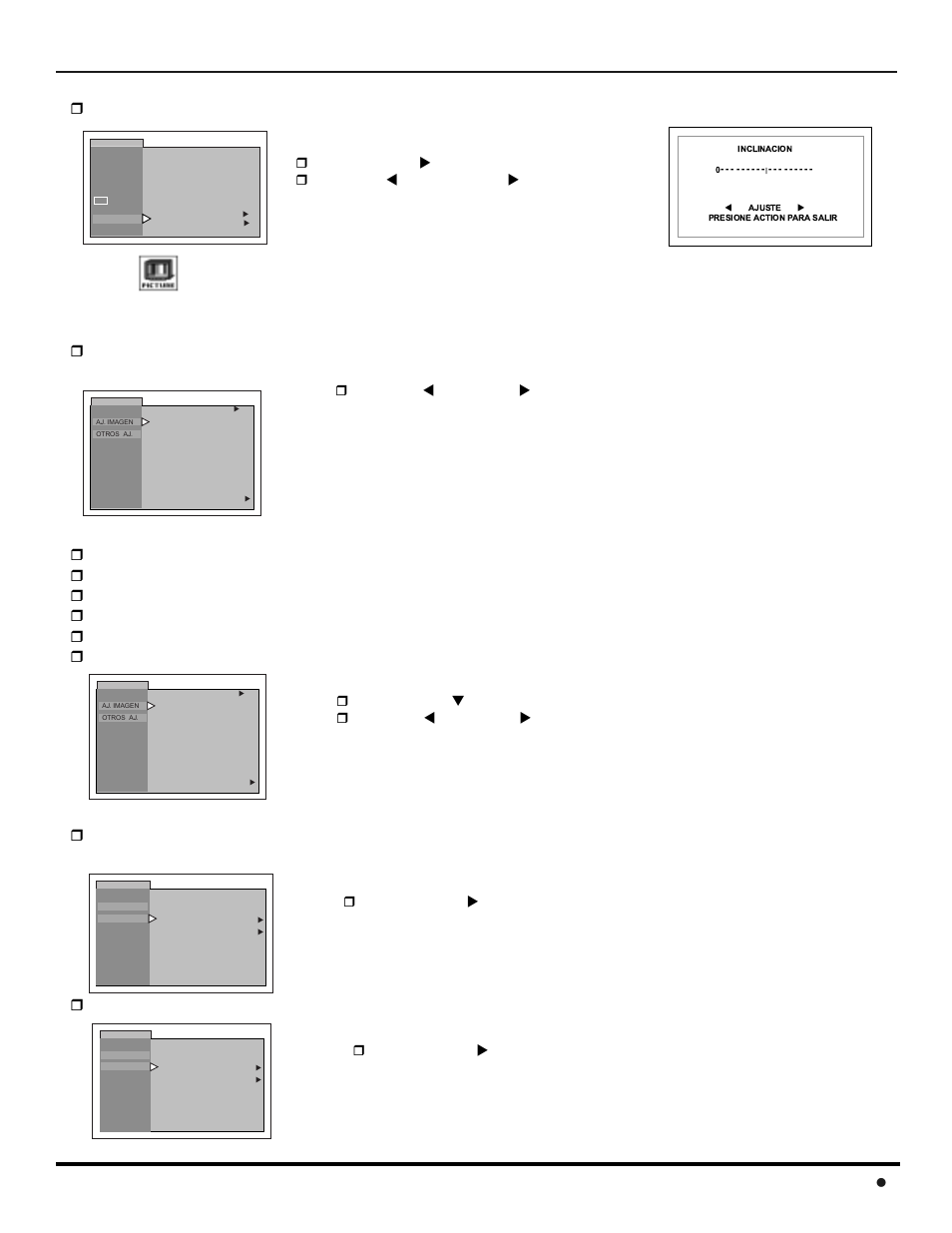 Imagen, Conos, Peración | 23 l otros ajustes (cont.) r inclinacion, Rpresione t vol ó vol u para seleccionar, Rpresione vol u para seleccionar si ó no | Panasonic CT-F3442L User Manual | Page 65 / 80