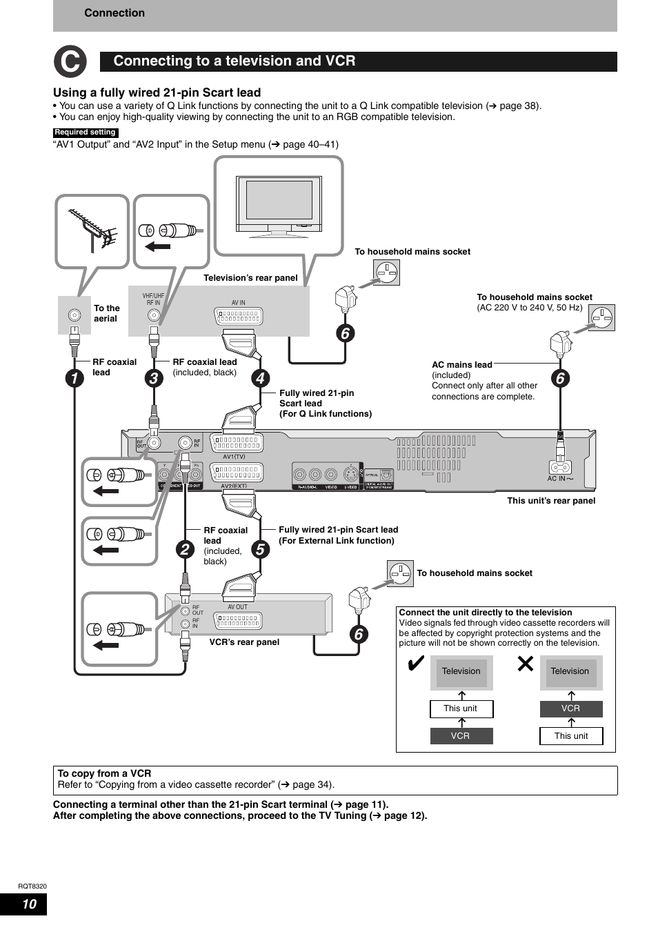 Connecting to a television and vcr | Panasonic DMR-ES15EB User Manual | Page 10 / 52