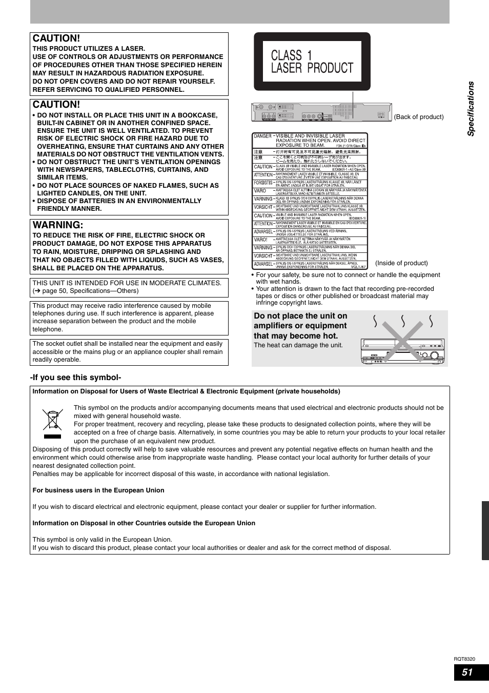 Caution, Warning | Panasonic DMR-ES15EB User Manual | Page 51 / 52