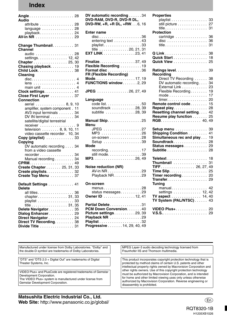 Index | Panasonic DMR-ES15EB User Manual | Page 52 / 52