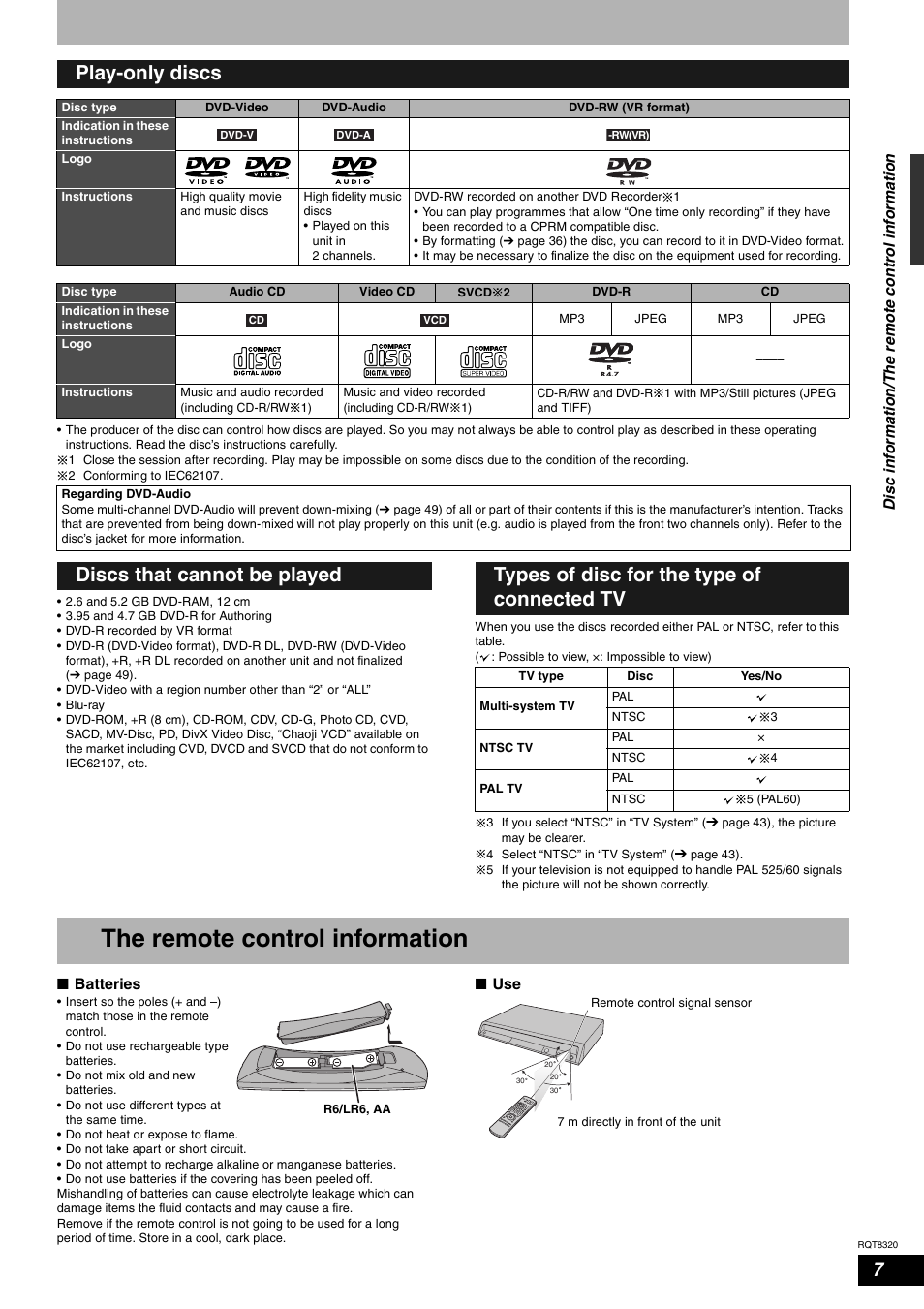 The remote control information, Play-only discs | Panasonic DMR-ES15EB User Manual | Page 7 / 52