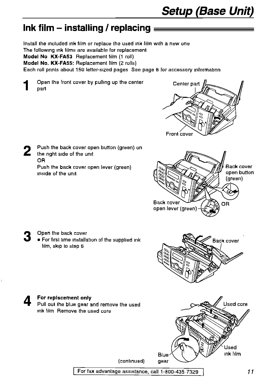 Ink film - installing / replacing, For replacement only | Panasonic KX-FPG175 User Manual | Page 11 / 96