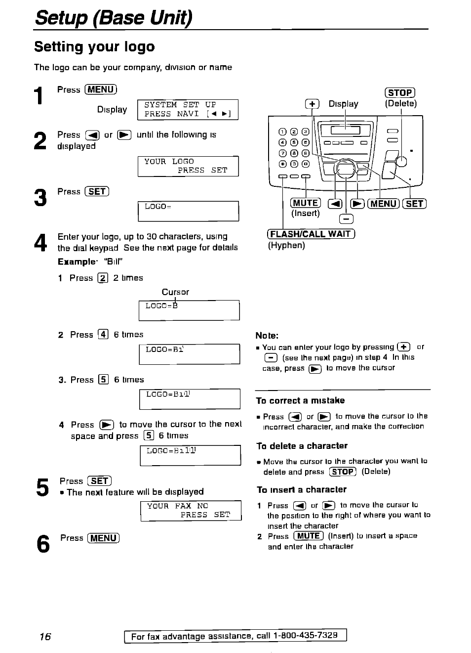 Setting your logo, Setup (base unit), O cd | Panasonic KX-FPG175 User Manual | Page 16 / 96