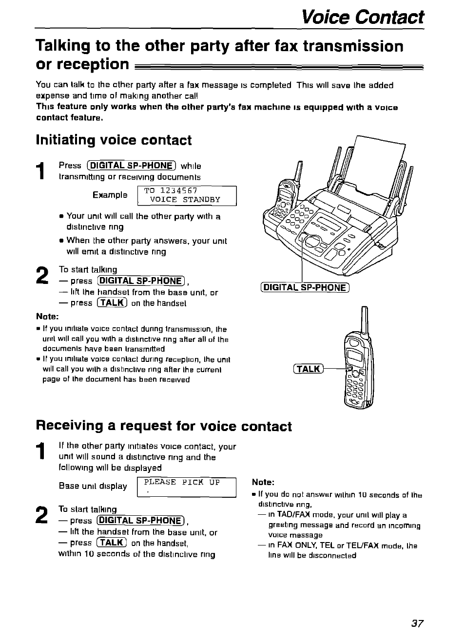 Initiating voice contact, Receiving a request for voice contact | Panasonic KX-FPG175 User Manual | Page 37 / 96