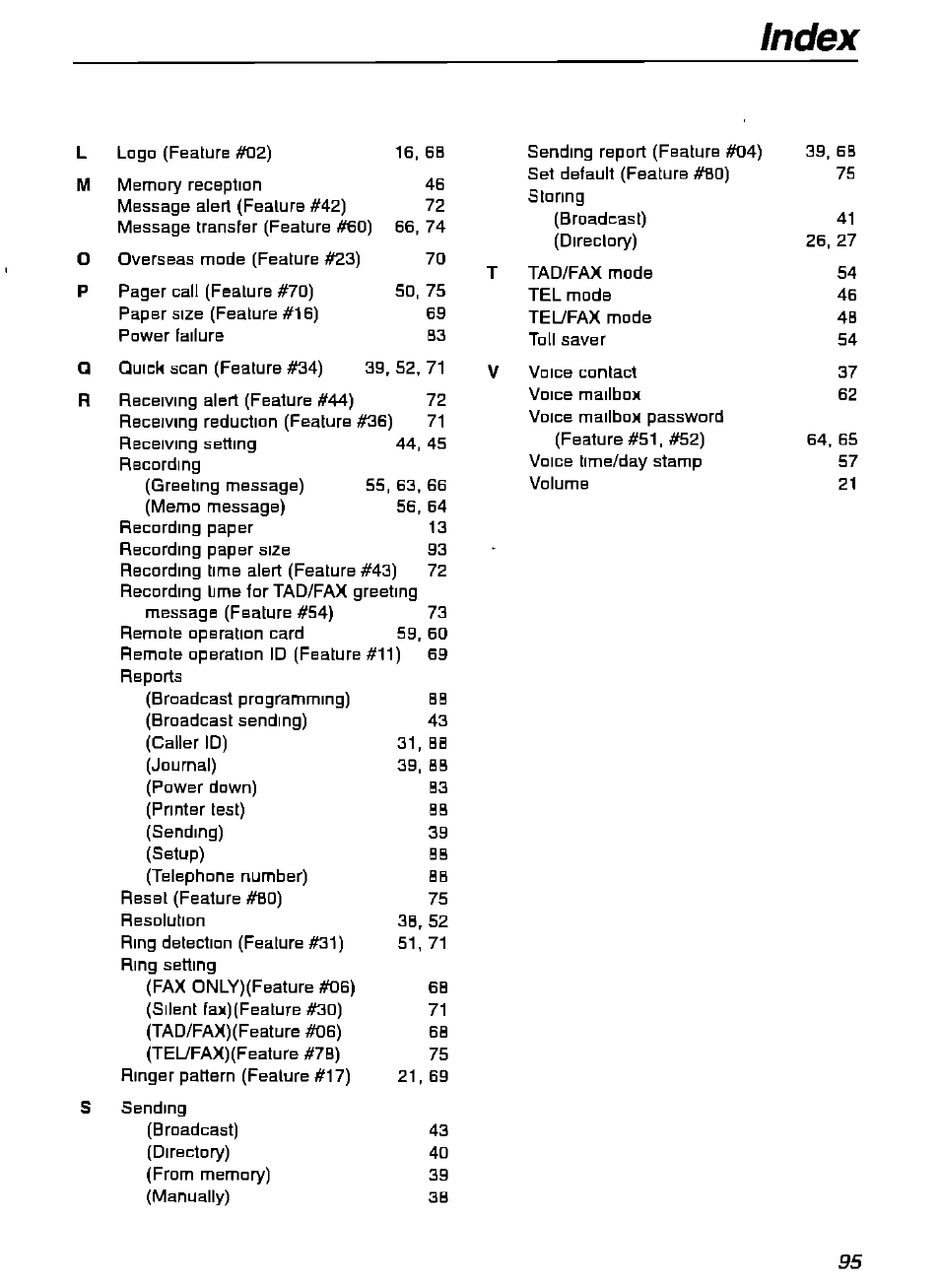 Index | Panasonic KX-FPG175 User Manual | Page 95 / 96