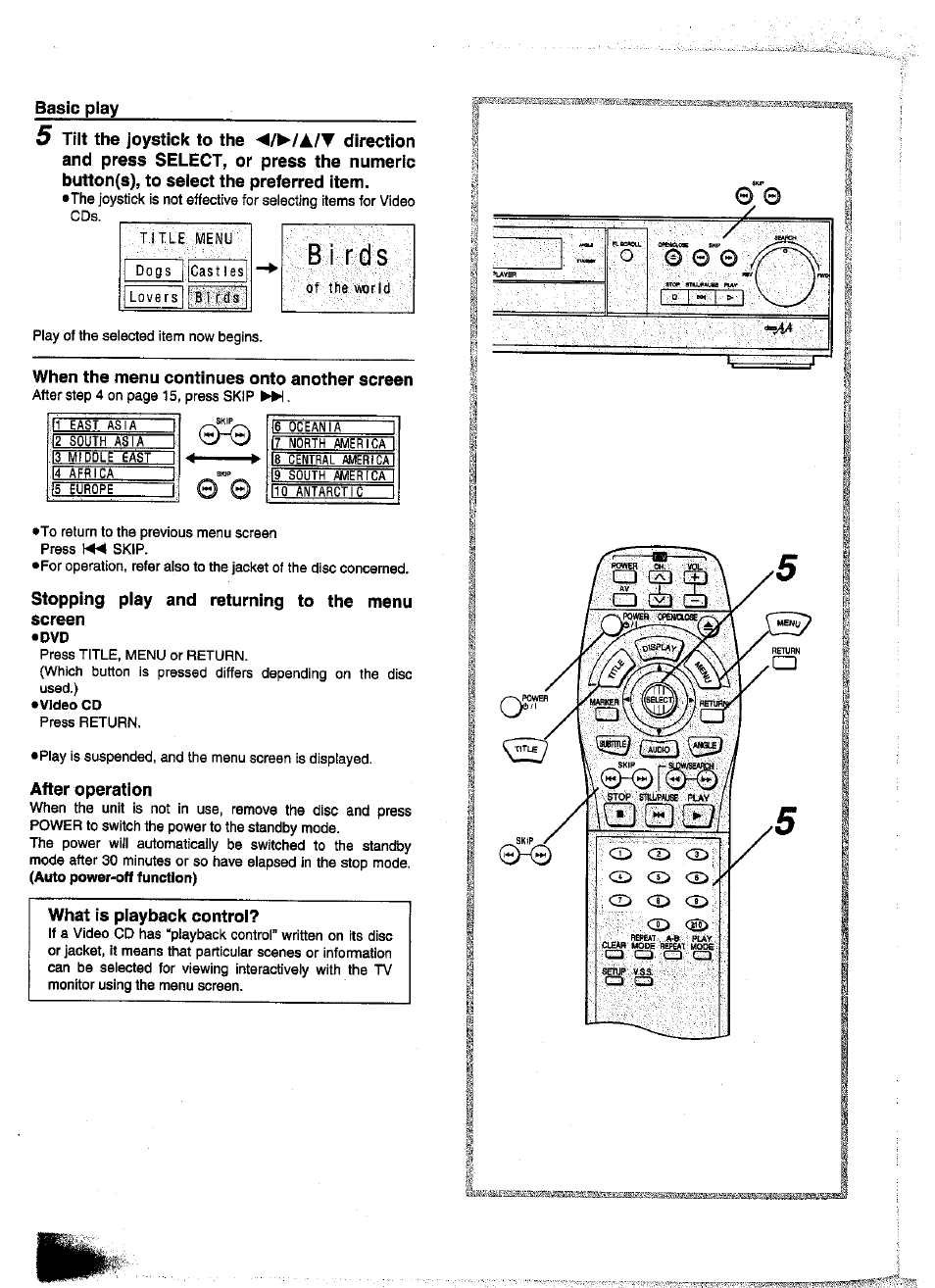 When the menu continues onto another screen, Stopping play and returning to the menu, Screen | After operation, What is playback control, Basic play | Panasonic DVD-A350A User Manual | Page 16 / 47