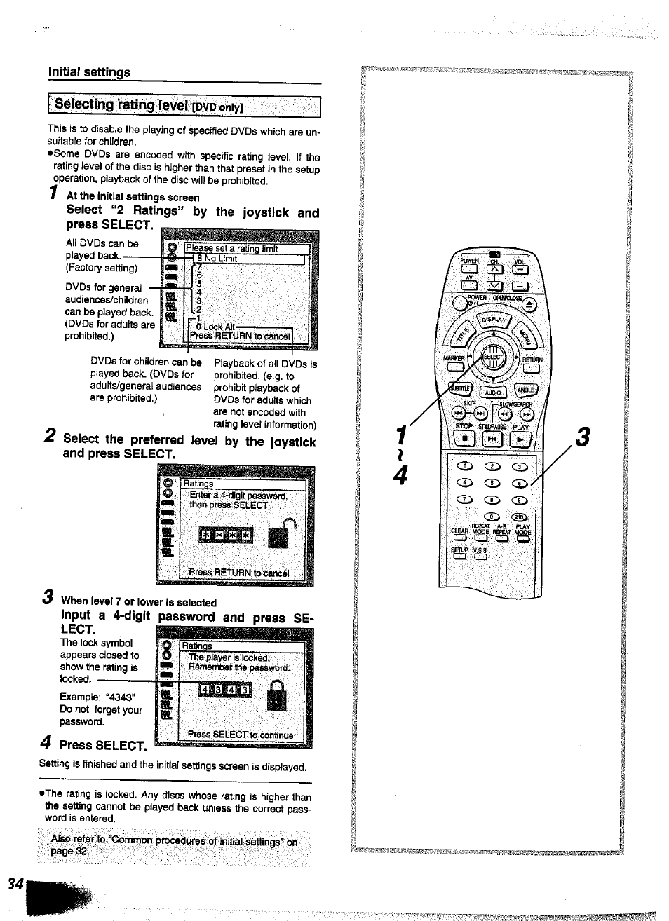 Input a 4-digit password and press select | Panasonic DVD-A350A User Manual | Page 34 / 47