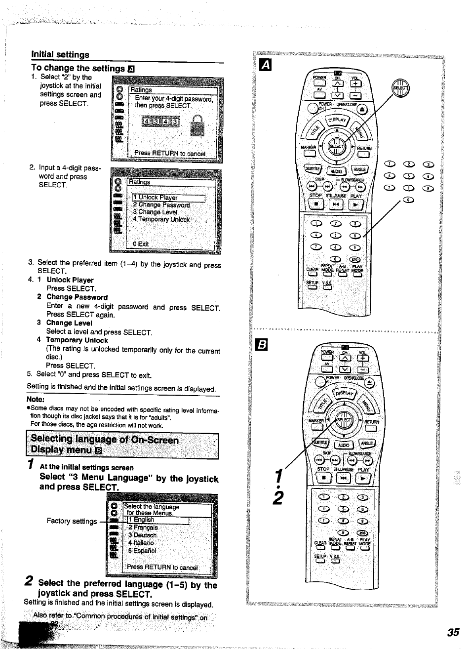 To change the settings q, J ratings | Panasonic DVD-A350A User Manual | Page 35 / 47