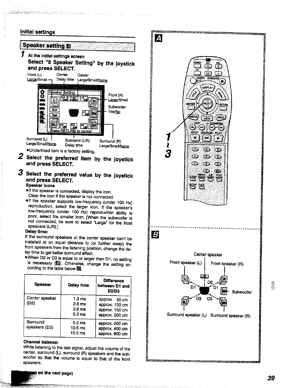 Select “8 speaker setting” by the joystick, And press select | Panasonic DVD-A350A User Manual | Page 39 / 47