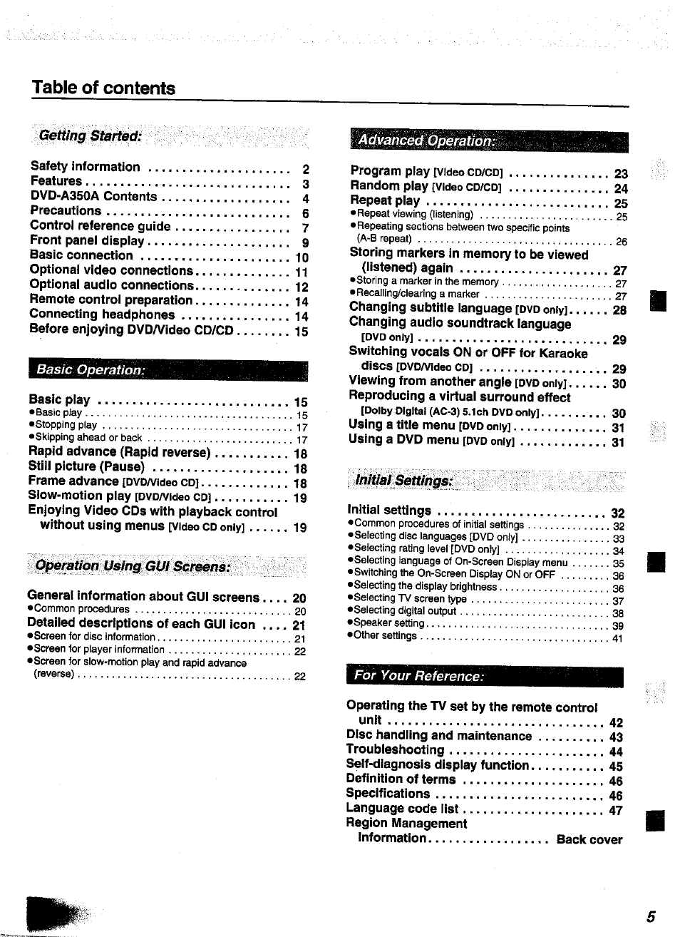 Panasonic DVD-A350A User Manual | Page 5 / 47