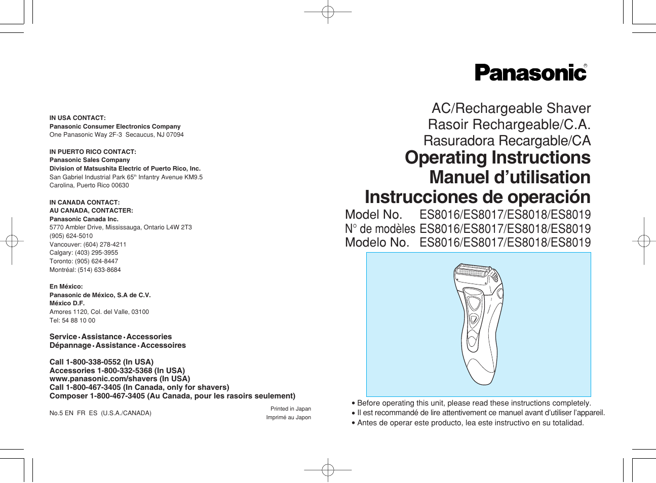 Panasonic ES8019 User Manual | 11 pages