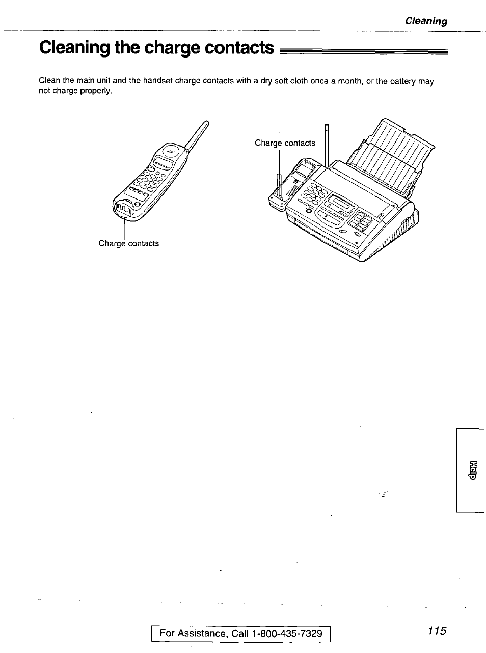 Cleaning the charge contacts | Panasonic kx-fmc230 User Manual | Page 115 / 128