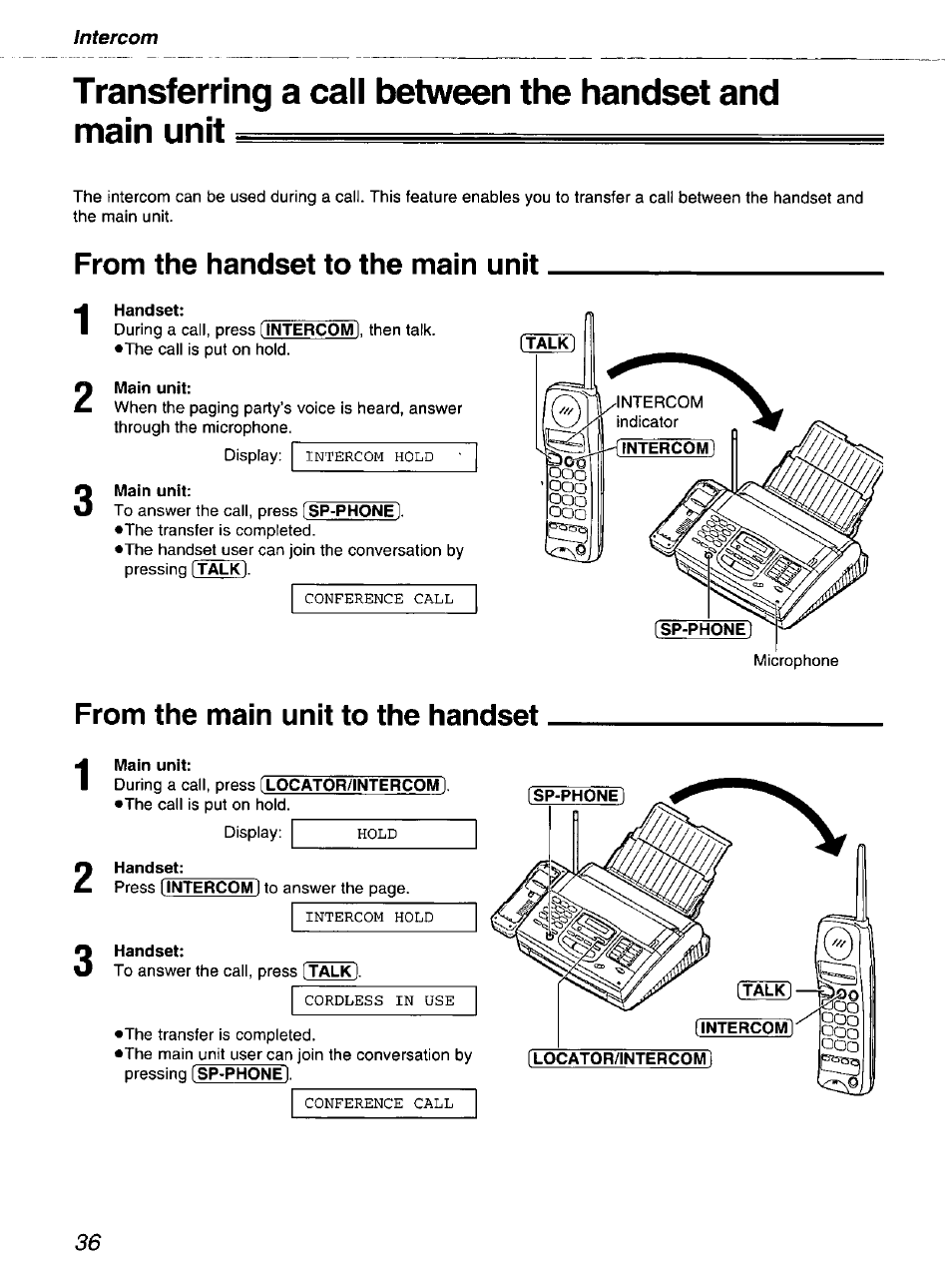 From the handset to the main unit, From the main unit to the handset | Panasonic kx-fmc230 User Manual | Page 36 / 128