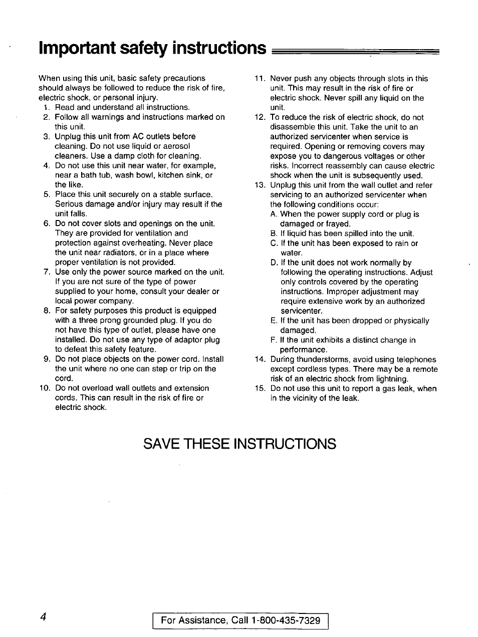 Important safety instructions, Save these instructions | Panasonic kx-fmc230 User Manual | Page 4 / 128