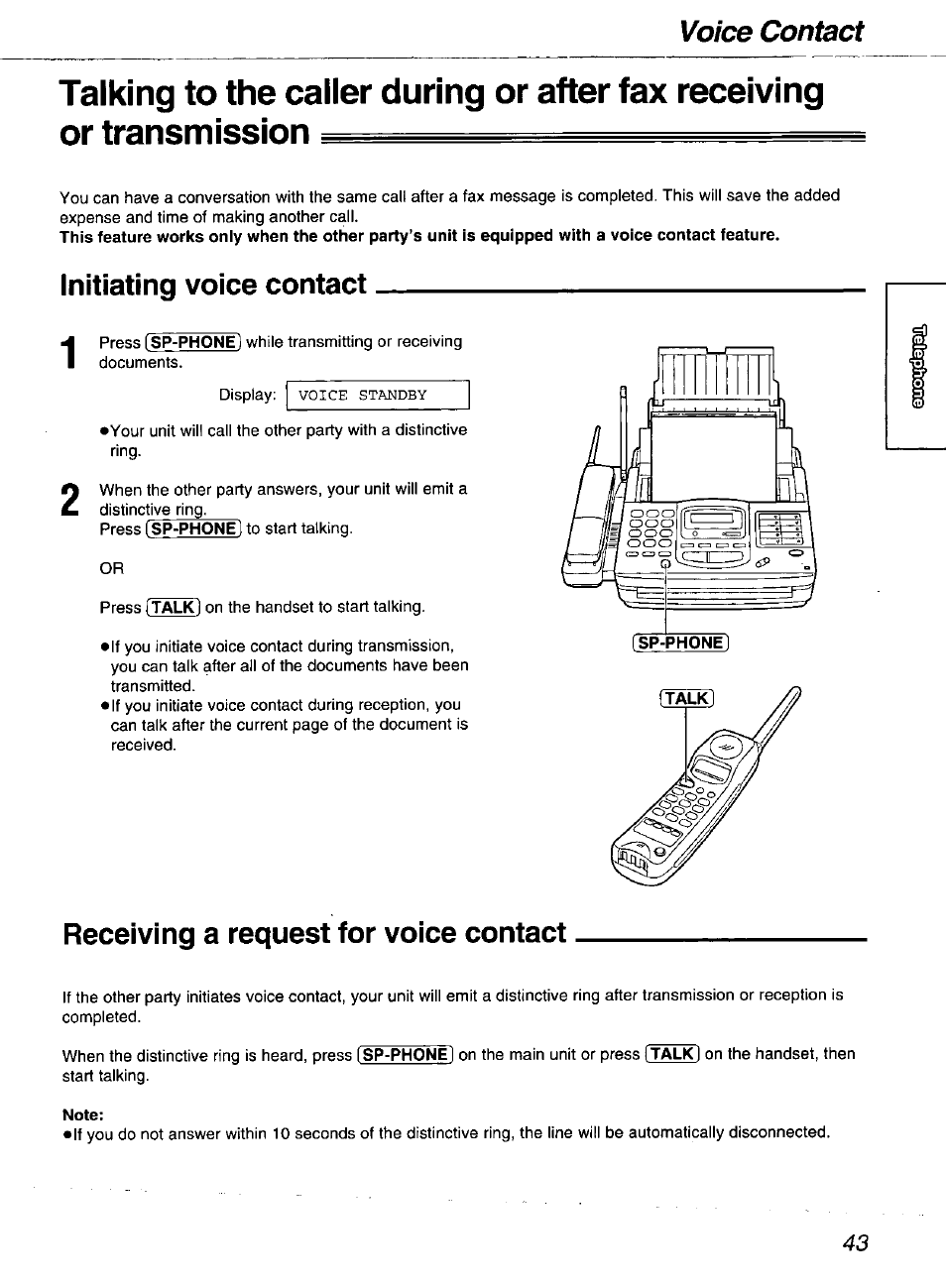 Receiving a request for voice contact, Note, Initiating voice contact | Voice contact | Panasonic kx-fmc230 User Manual | Page 43 / 128