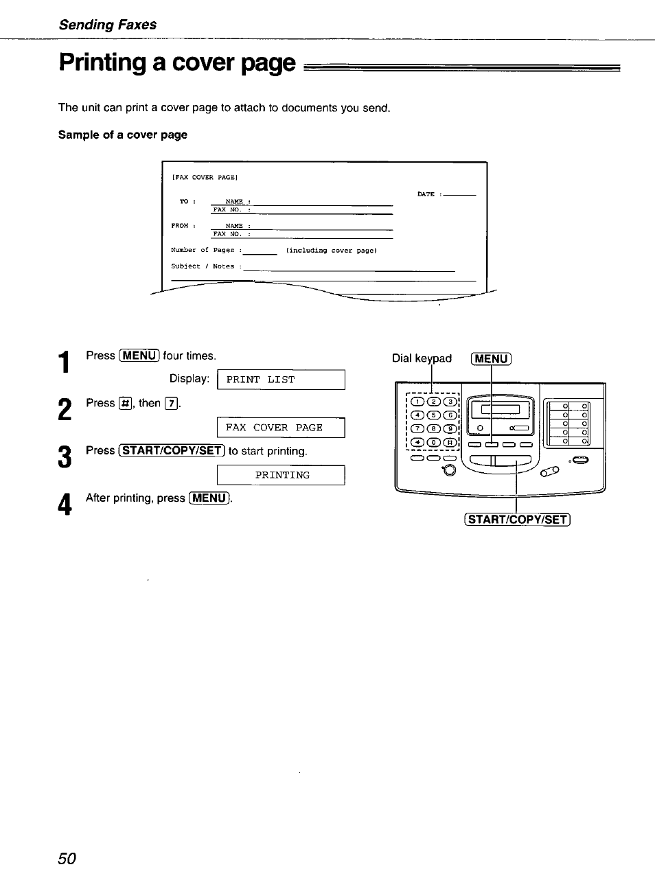 Printing a cover page | Panasonic kx-fmc230 User Manual | Page 50 / 128