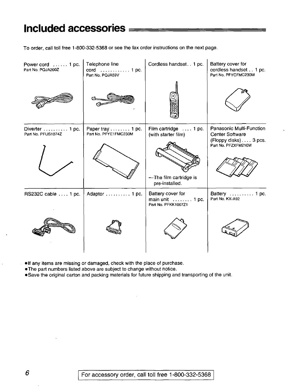 Included accessories | Panasonic kx-fmc230 User Manual | Page 6 / 128