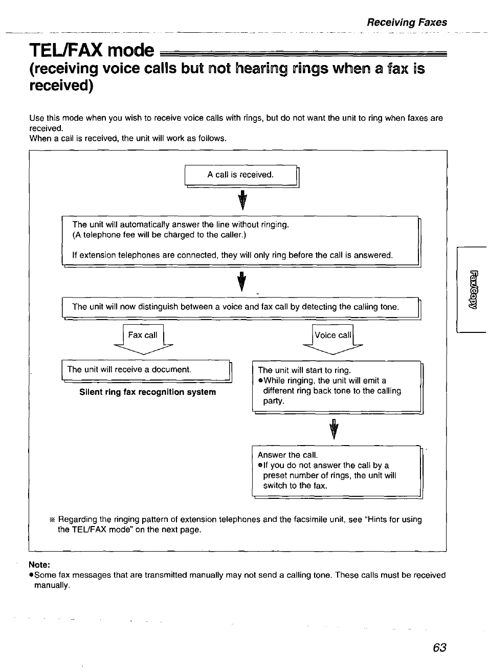 Teltfax mode, Note | Panasonic kx-fmc230 User Manual | Page 63 / 128