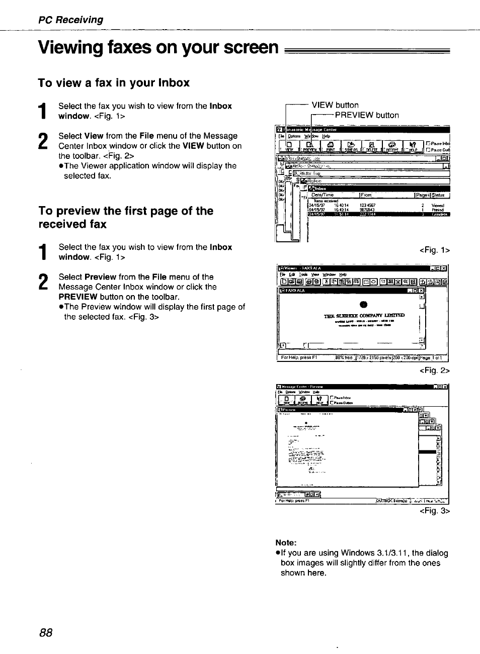 Viewing faxes on your screen, To view a fax in your inbox | Panasonic kx-fmc230 User Manual | Page 88 / 128