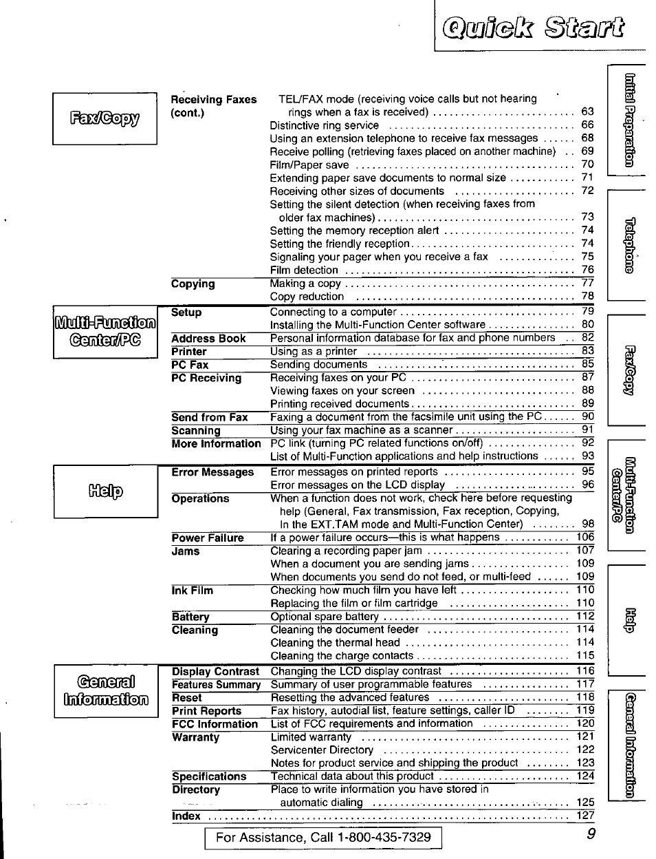 Odjfecr qqsìitiì | Panasonic kx-fmc230 User Manual | Page 9 / 128