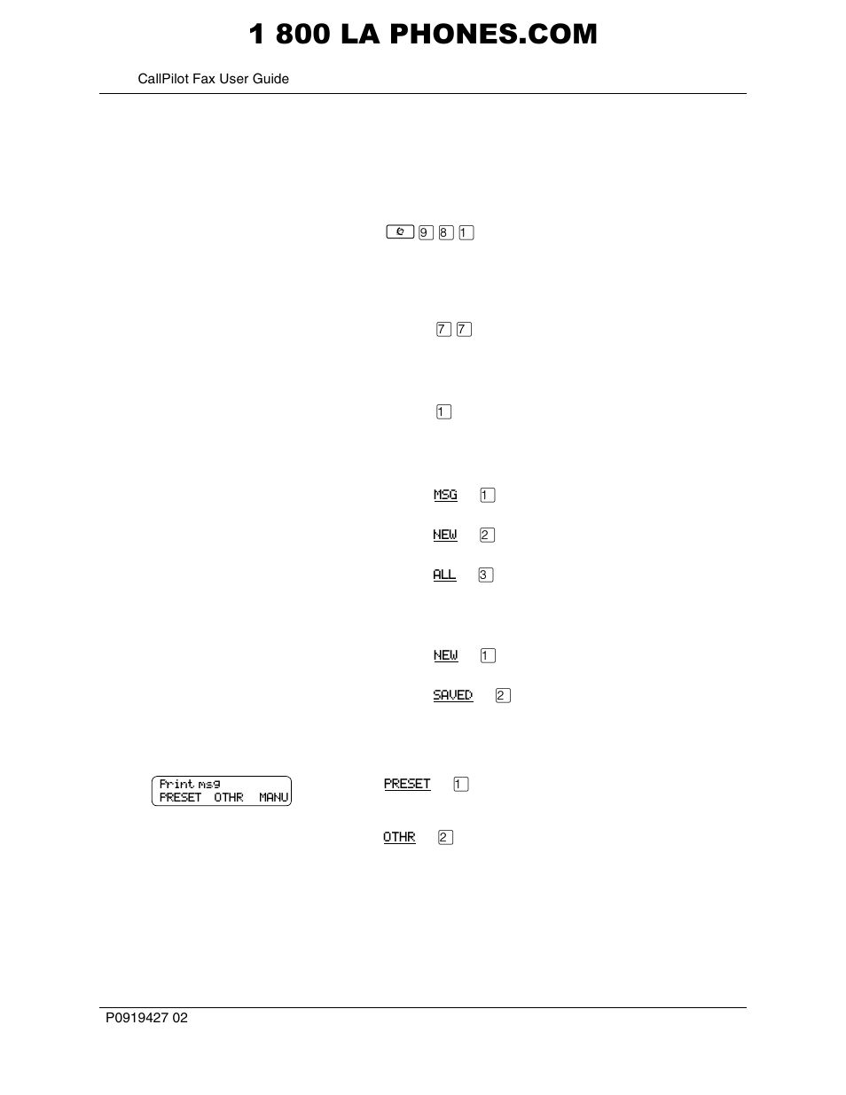 To print all your fax messages | Panasonic CALLPILOT P0919427 02 User Manual | Page 12 / 26