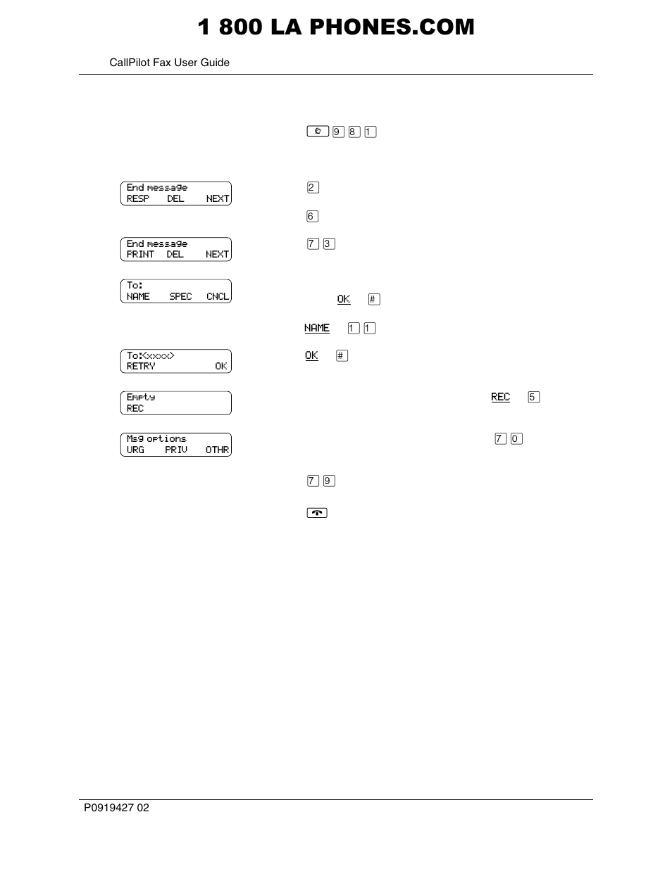 To forward a fax message to a mailbox - callpilot | Panasonic CALLPILOT P0919427 02 User Manual | Page 20 / 26