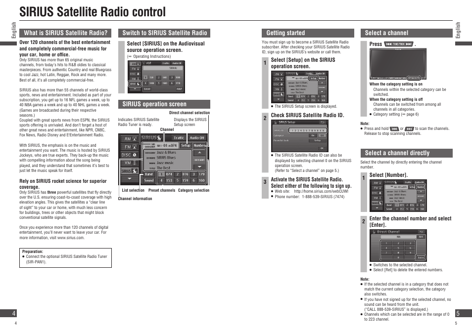 Sirius satellite radio control | Panasonic Strada CN-NVD905U User Manual | Page 5 / 20